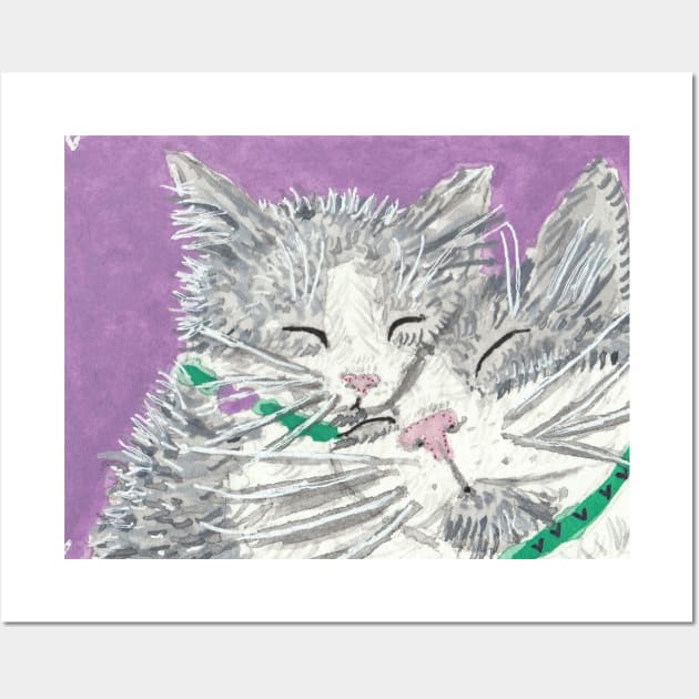 Mother and baby cat  watercolor painting Wall Art by SamsArtworks